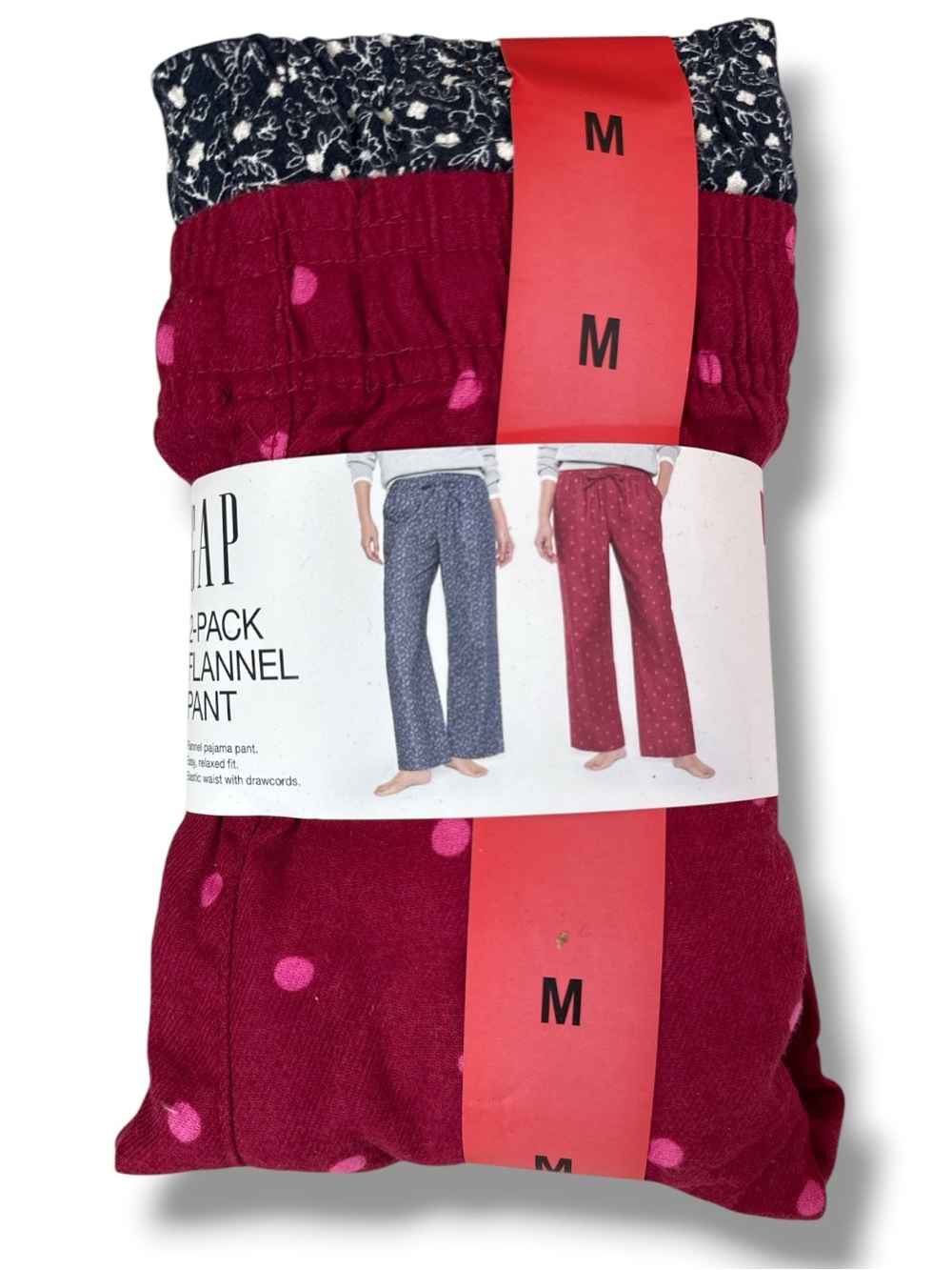 GAP Women's 2-Pack Flannel Pajama Pants Navy Blue Floral Red Polka Dot Size M